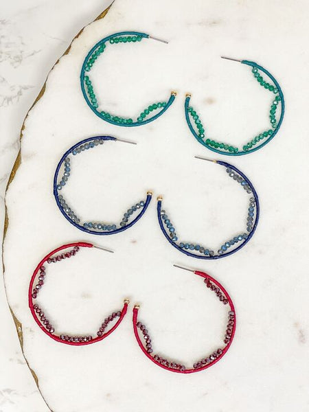 Crystal Beaded Trimmed Hoop Earrings