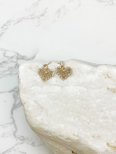 Crystal & Gold Heart Drop Earrings