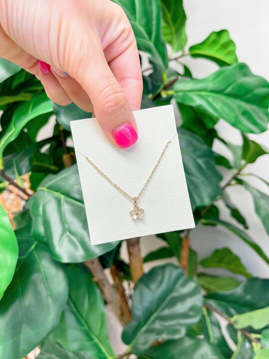 Cubic Zirconia Dainty Flower Pendant Necklaces