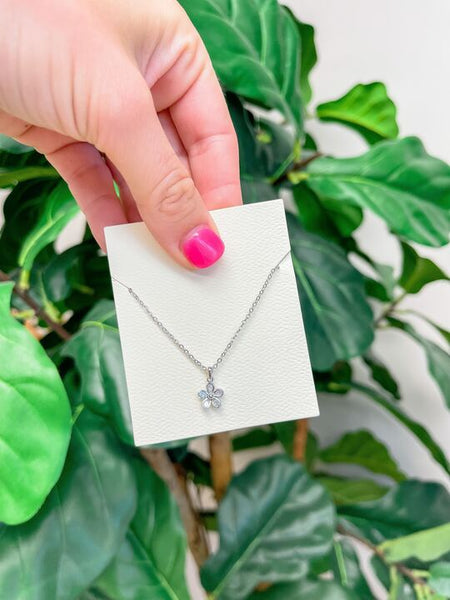 Cubic Zirconia Dainty Flower Pendant Necklaces