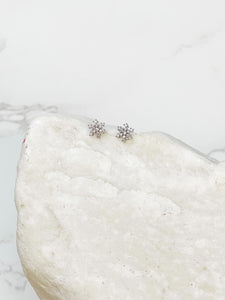 Cubic Zirconia Snowflake Stud Earrings - Silver