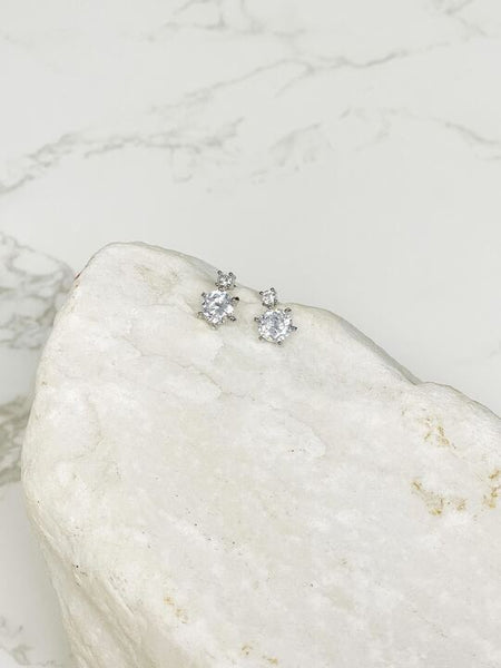 Cubic Zirconia Solitaire Stud Earrings