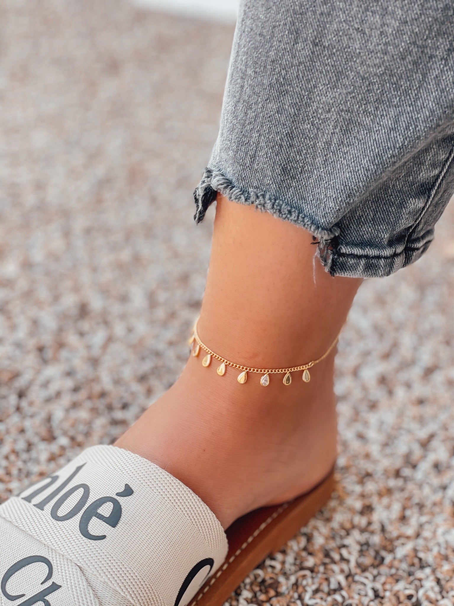 Cubic Zirconia Dangle Ankle Bracelets