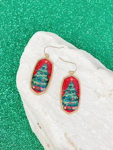 Christmas Tree Printed Dangle Earrings