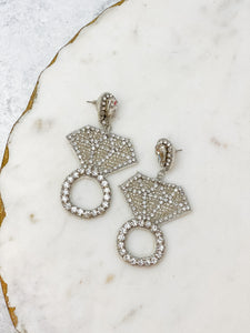 Diamond Ring Seed Bead Dangle Earrings