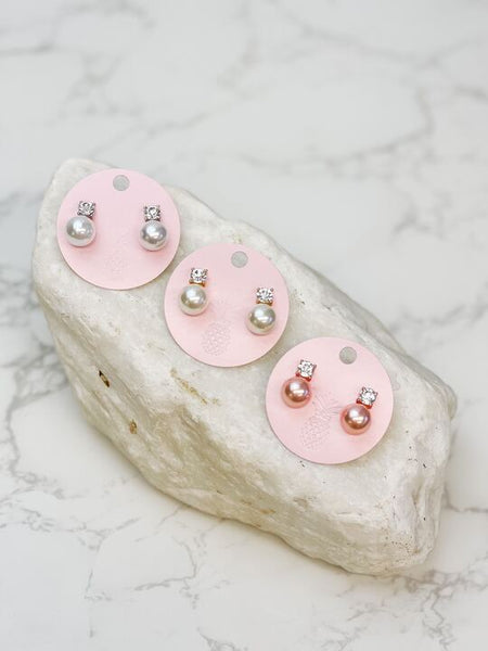 Rhinestone & Pearl Stud Earrings