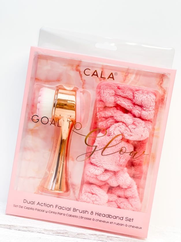 Dual Action Face Brush & Headband Set - Pink
