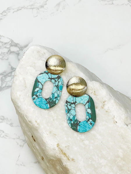 Turquoise & Gold Geometric Clay Dangles