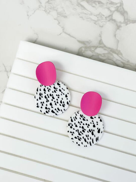 Black, White & Pink Geometric Clay Dangles