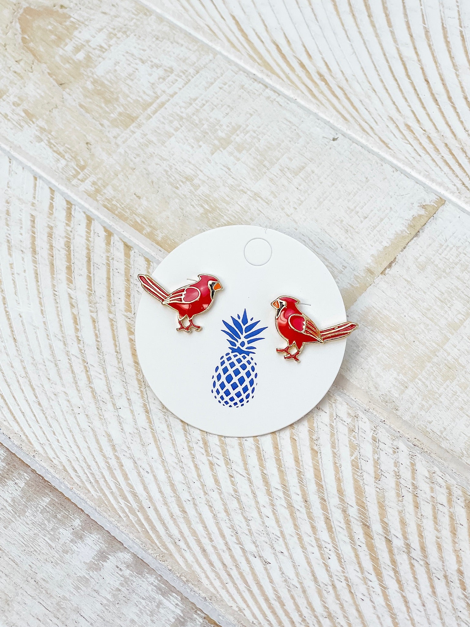 Cardinal Enamel Stud Earrings