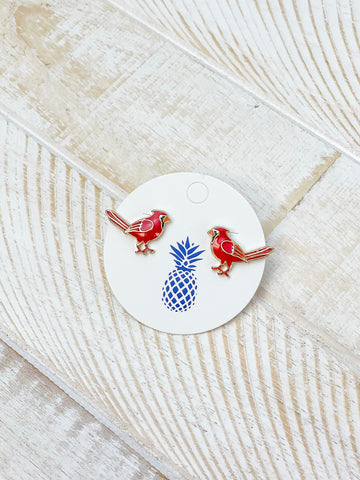 Cardinal Enamel Stud Earrings