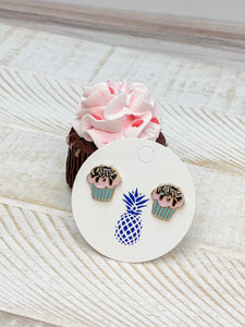 Cupcake Enamel Stud Earrings - Chocolate Cupcake