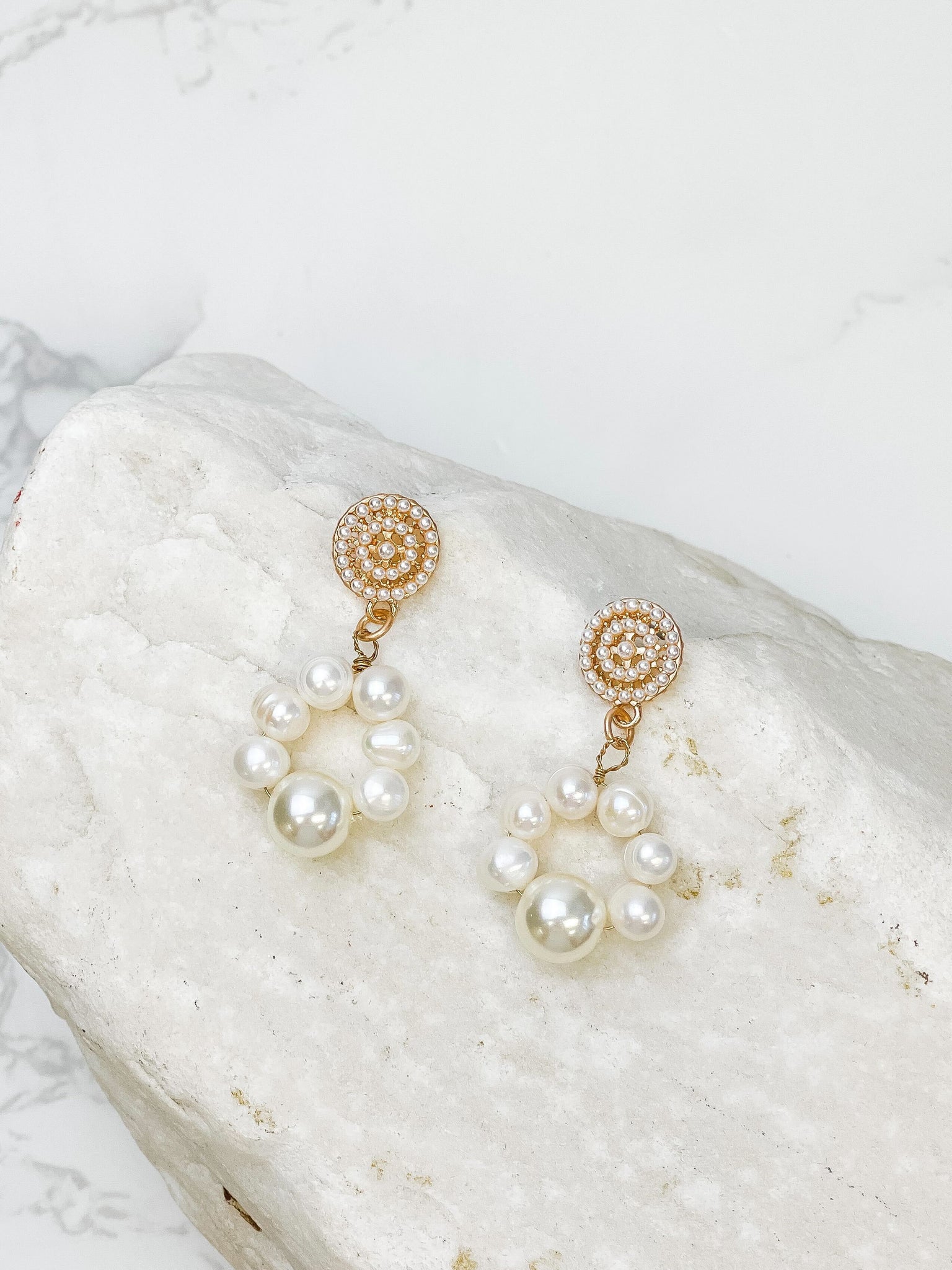 Bubbly Pearl Circle Drop Earrings