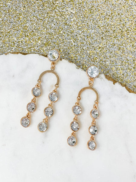 Gold & Glass Bead Arch Dangle Earrings