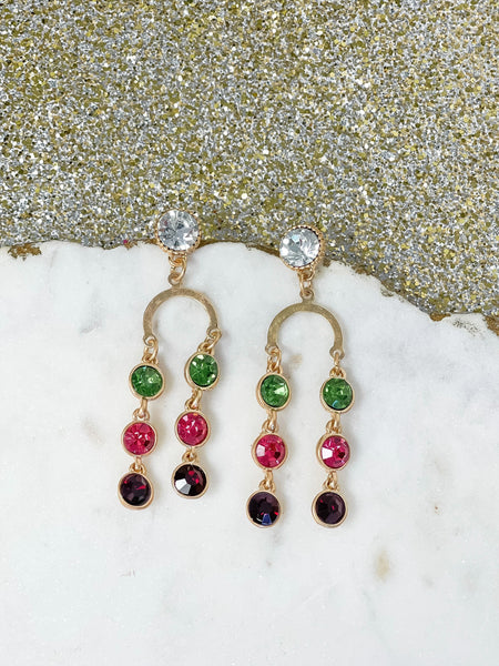Gold & Glass Bead Arch Dangle Earrings