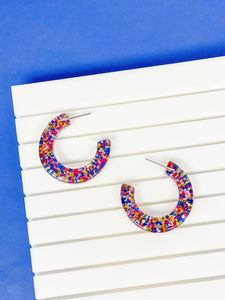 Rainbow Confetti Glitter Clear Resin Hoops