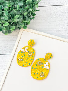 Easter Egg Seed Bead Statement Earrings - Yellow