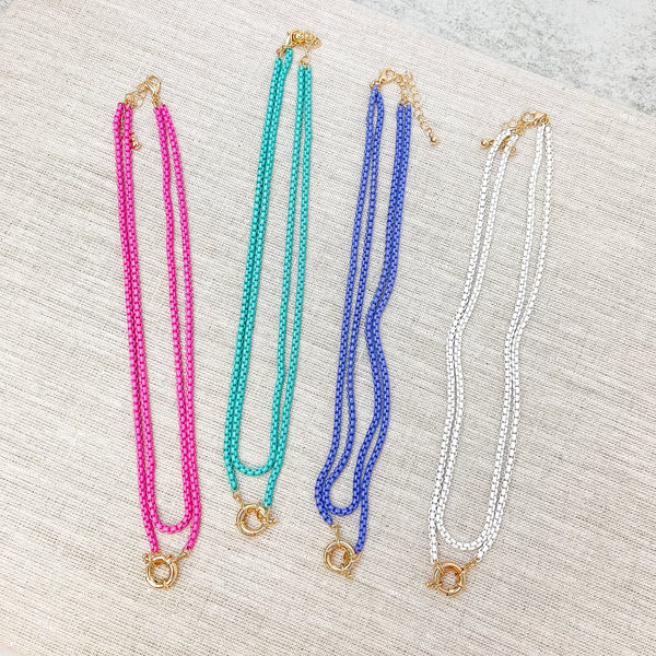 Enamel Box Chain Layered Necklaces