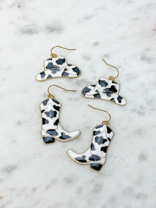 Cow Print Rodeo Enamel Dangle Earrings