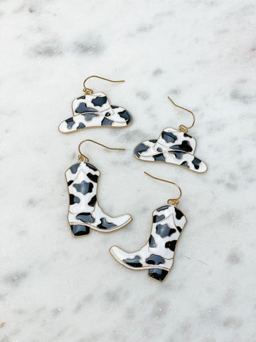 Cow Print Rodeo Enamel Dangle Earrings