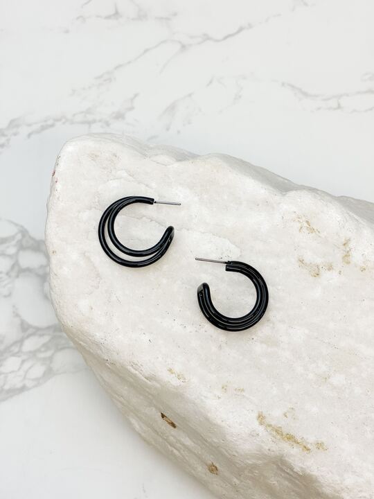 Enamel Double Open Hoop Earrings