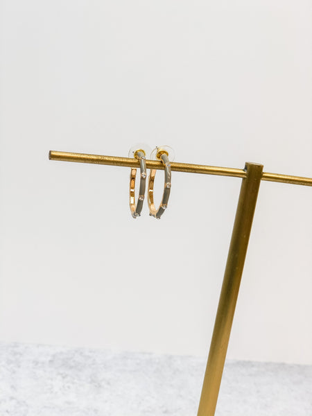 Petite Enamel Pave Hoops Earrings