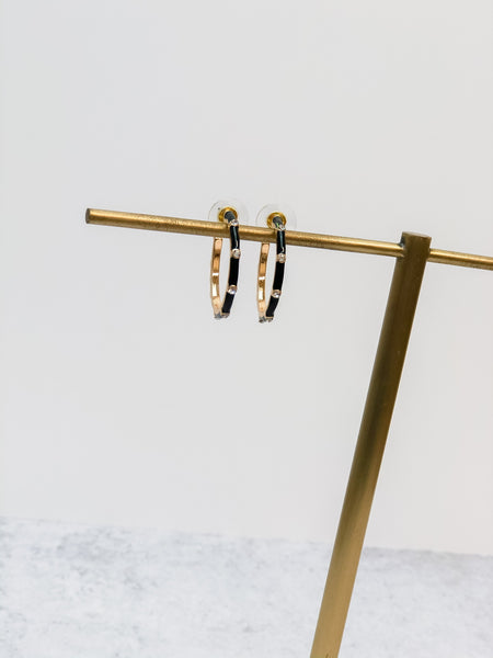 Petite Enamel Pave Hoops Earrings