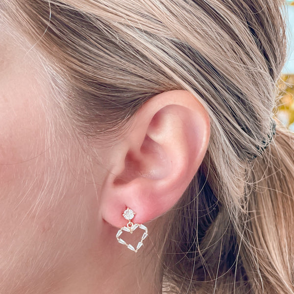 Cubic Zirconia Baguette Heart Dangle Earrings