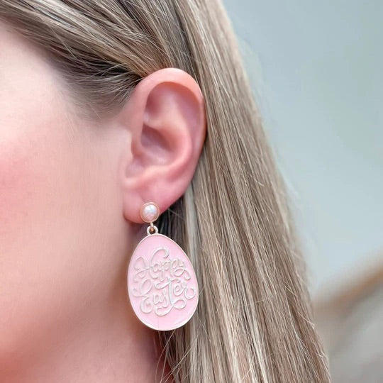 Pearl Post 'Happy Easter' Egg Dangle Earrings