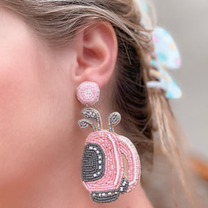 Pink Golf Bag Beaded Dangle Earrings