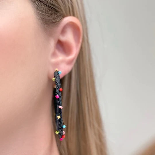 Rainbow Beaded Hoop Earrings