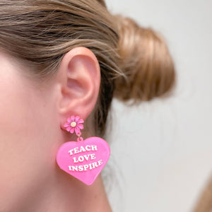 'Teach Love Inspire' Heart Dangle Earrings