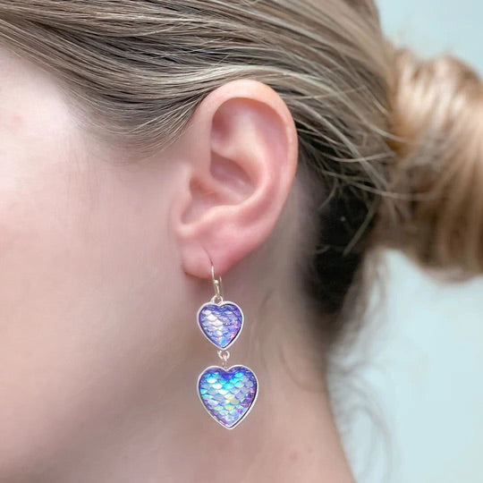 Mermaid Scale Heart Dangle Earrings