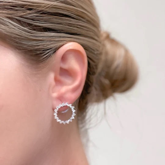 Cubic Zirconia Baguette Open Circle Stud Earrings
