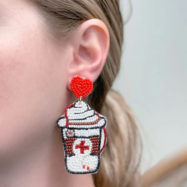 'Nurse Fuel' Beaded Dangle Earrings