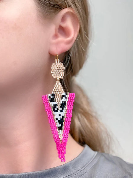 Triangle Art Deco Seed Bead Dangle Earrings