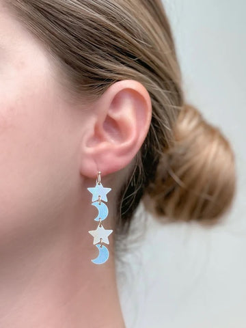 Moon & Star Iridescent Dangle Earrings