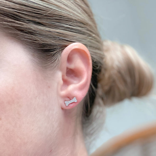 Glitzy Dog Bone Stud Earrings