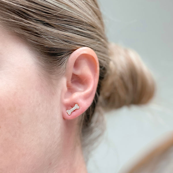 Glitzy Dog Bone Stud Earrings