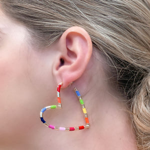 Metal Multicolor Heart Hoop Earrings