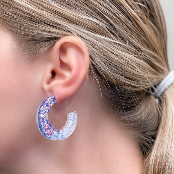 Colorful Clear Resin Hoop Earrings