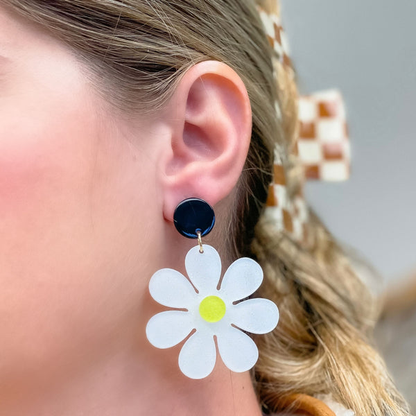 Groovy Glitter Flower Dangle Earrings