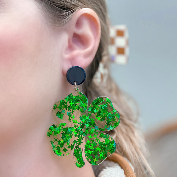 Clear Resin Confetti Clover Dangle Earrings
