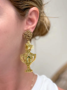 Gold Glitter Trophy Dangle Earrings
