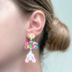 'Happy Easter' Bunny Tail Dangle Earrings