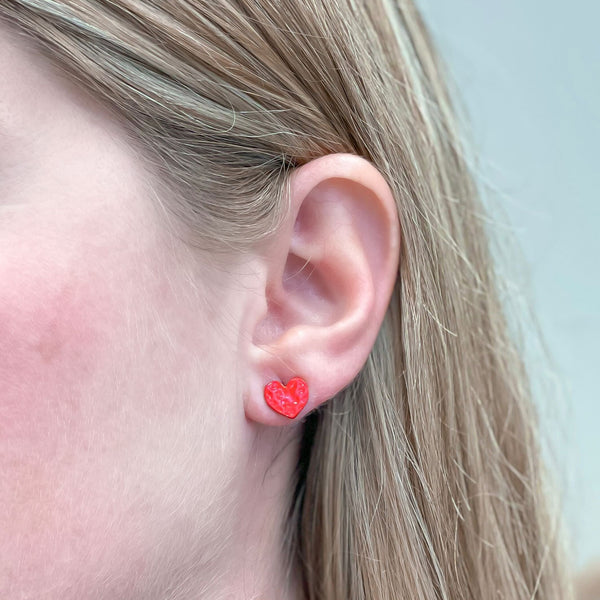 Simple Shiny Red Heart Stud Earrings