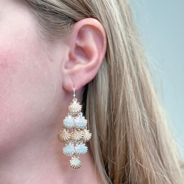 Gold & Silver Seashell Cluster Dangle Earrings