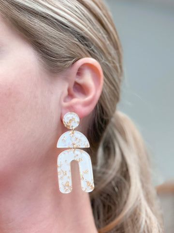Tiered Geometric Arch Gold Foil Dangle Earrings