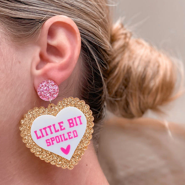 'Little Bit Spoiled' Glitter Heart Statement Earrings