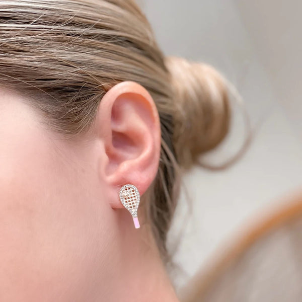 Rhinestone Tennis Racquet Stud Earrings